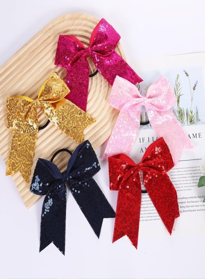 Hipcheer 2 Packs Jumbo Cheerleading Bow 6 Inch Cheer Hair Bows with Ponytail Holder for Teen Girls Softball Outfit Uniform (Sequin Red) - Image 2